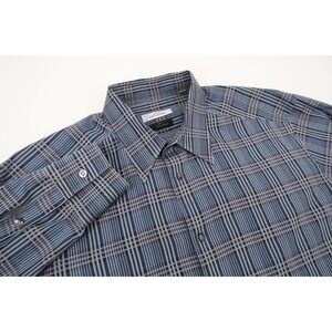 Versace Collection Men's Trend 17 Long Sleeve Button Front Shirt Navy Plaid‎